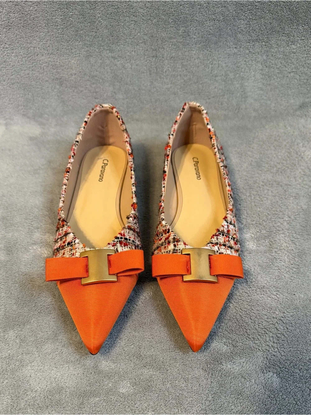 C. Paravano Women's Tweed Ballet Flats Pointed-toe Orange Size US 10/EU 40.5